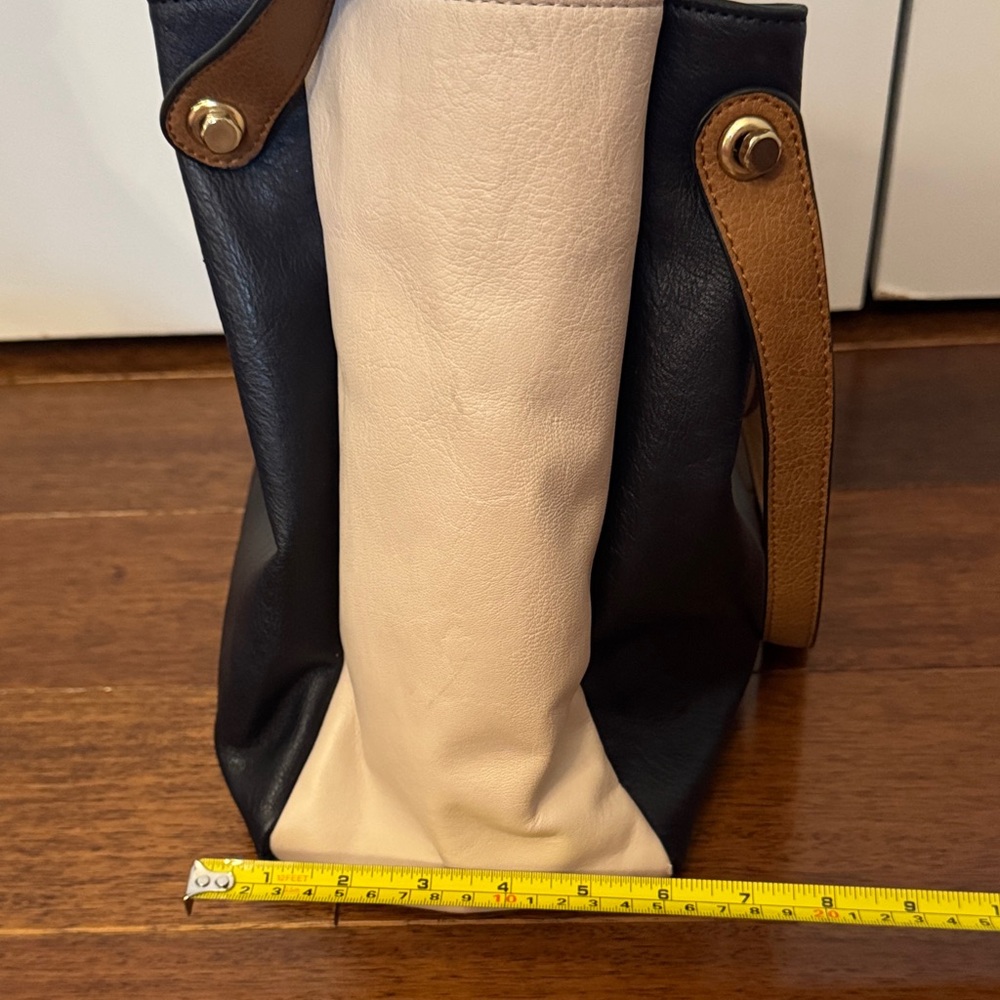 Dune London Navy, Cream and Tan Leather Shoulder Tote - Picture 8 of 10